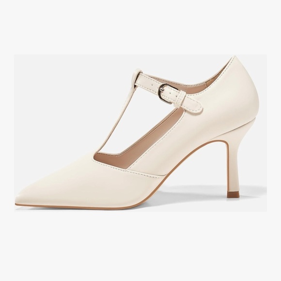 Mary Jane High Heels T Strap Closed Pointed Toe Pumps Buckle Work Office Shoes - Picture 4 of 7